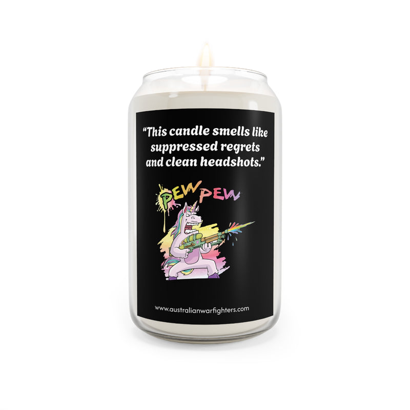 “This candle smells like suppressed regrets and clean headshots.”